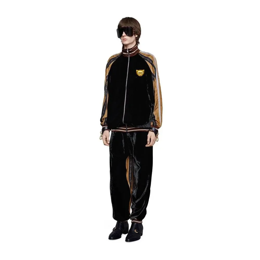NWT Gucci Bi-Material Velvet/Silk Horsebit Logo Striped Joggers Size 32 $2800.00